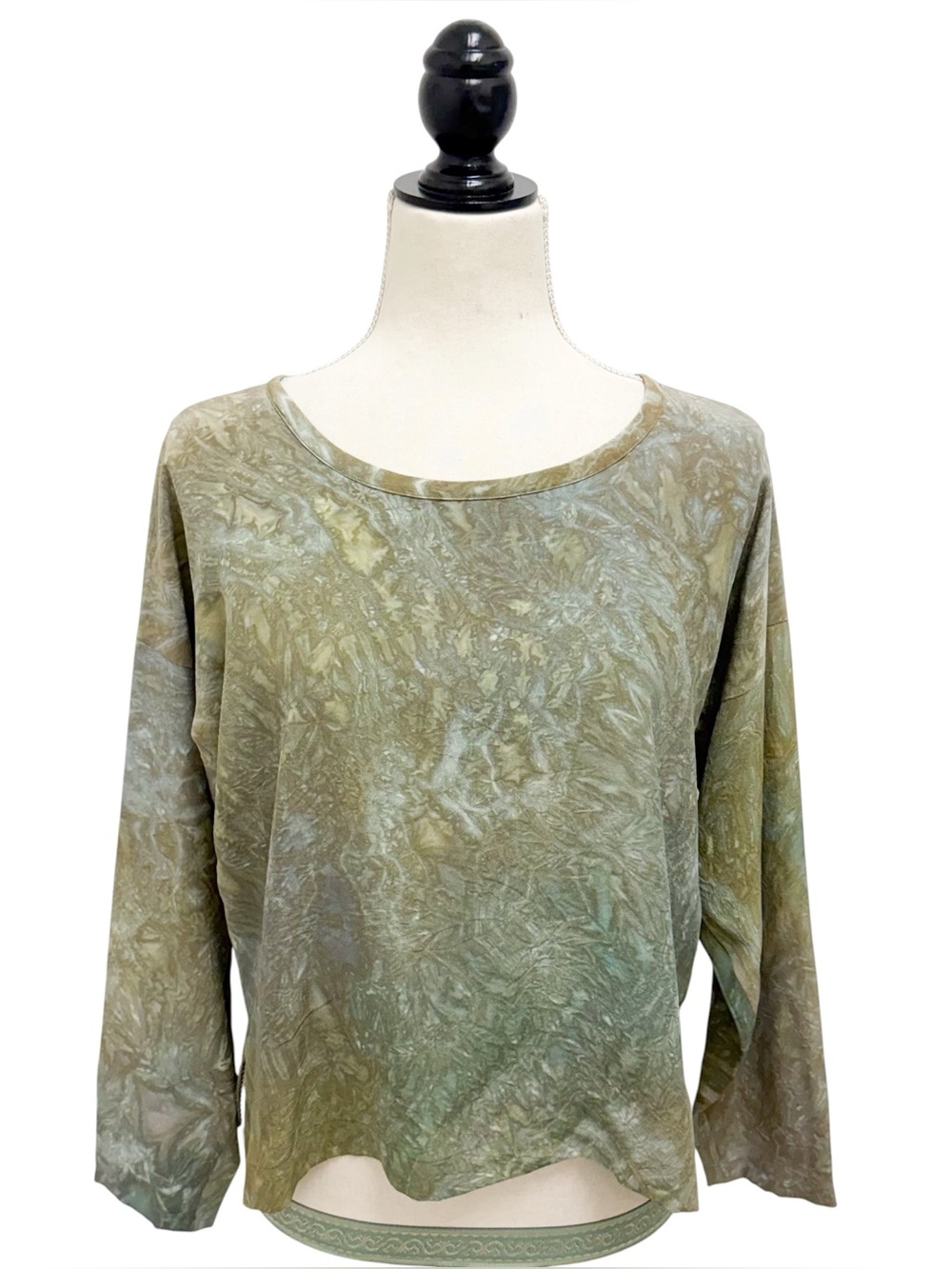 Dashi Green Marbled Dolman Long Sleeve Crinkled Relaxed Lightweight Top Small